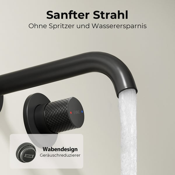 EMKE Unterputz Wandarmatur, 360° schwenkbar, 2-Loch Badarmatur aus Messing, Wandmontage für Waschbecken,288x210x70,Schwarz