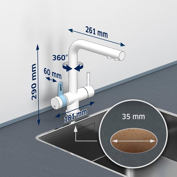 BRITA 3-Wege-Küchenarmatur (Edelstahl, eckig) inkl. 1 x BRITA P 1000 Wasserfilter – Küchenarmatur für gefiltertes und ungefiltertes Wasser direkt aus der Leitung