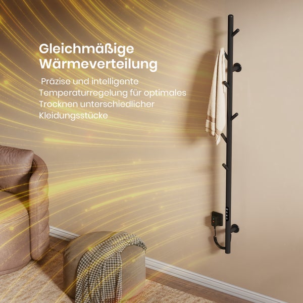 EMKE Elektrischer Handtuchheizkörper – 110 W, LED-Display, Intelligentes Thermostat, WiFi/APP-Steuerung, Timer, für Badezimmer und Flur, 150 cm hoch, Schwarz