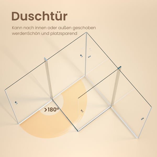 EMKE Duschkabinen-Set Eckeinstieg 90 x 90 x 185 cm, 6 mm ESG Sicherheitsglas, rahmenlos, mit rundem Griff, inkl. weiß Duschtasse