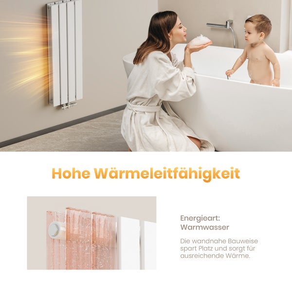 EMKE Heizkörper 60×30 cm, Flachheizkörper für Bad, Mittelanschluss, Design-Paneelheizkörper, Vertikal, Doppellagig, Weiß, 327 W
