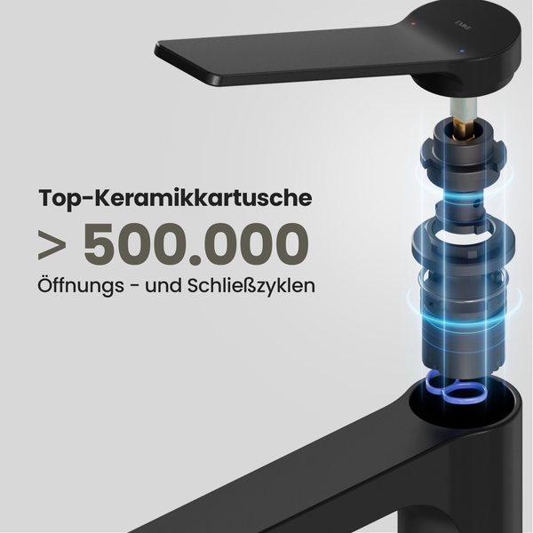 Emke Einhebel-Waschtischarmatur, Badarmaturen, Waschbecken Armatur - Schweizer Design, Minimalistisches Design，3/8 Zoll, Wassersparend, Korrosionsschutz, Warm- & Kaltwasser, Bleifreies Messing, Pflegeleicht -Schwarz matt