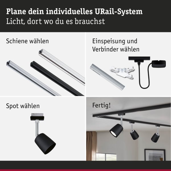 URail Schienenspot Cover Starterset GU10 max. 10W dimmbar 230V Schwarz matt, Chrom