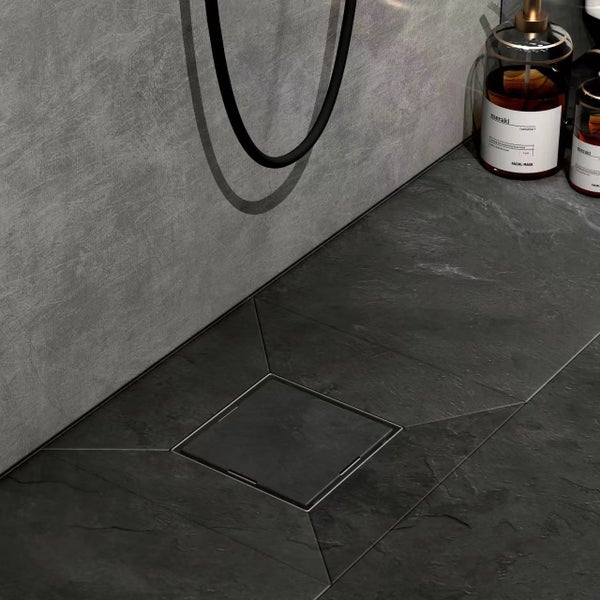 EMKE Duschrinne Quadratischer Bodenablauf 2 in 1 Komplettset Edelstahl Duschrinne mit Bodenablaufabdeckung,Geruchsstop und Haarsieb Randablauf Chrom