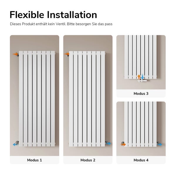 Heizkörper mit verschiedenen Farbmustern zur Auswahl.