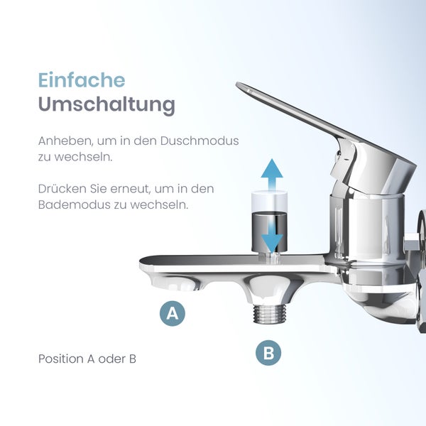 Brausearmatur mit Umschaltfunktion zwischen Dusch- und Bademodus