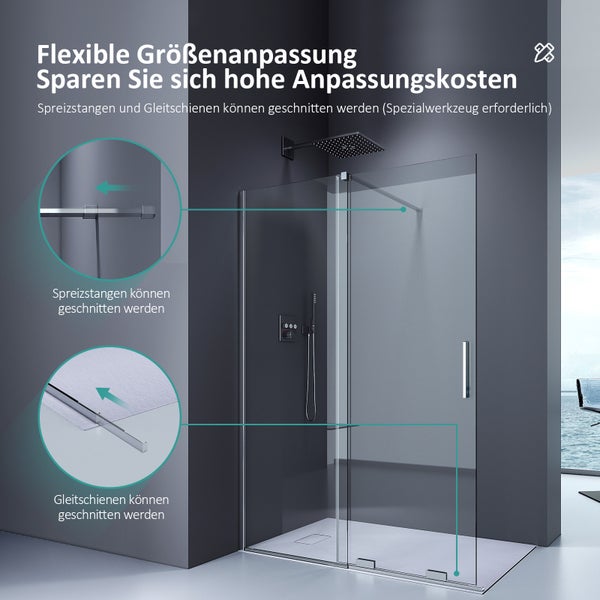 EMKE Eckdusche Duschabtrennung 900mm Breit 195 cm Höhe, Walk In Duschen, Duschtür mit Seitenwand, 8mm ESG-Sicherheitsglas mit Nano Beschichtung,Chrome