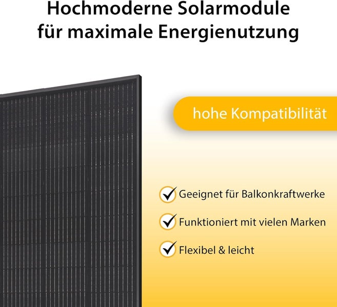 VALE Solarmodul-Set Bifazial 900 Wp Full Black - Glas-Glas-Module - Solarpanel für Balkonkraftwerke - Universal einsetzbar - Lineare Leistungsgarantie