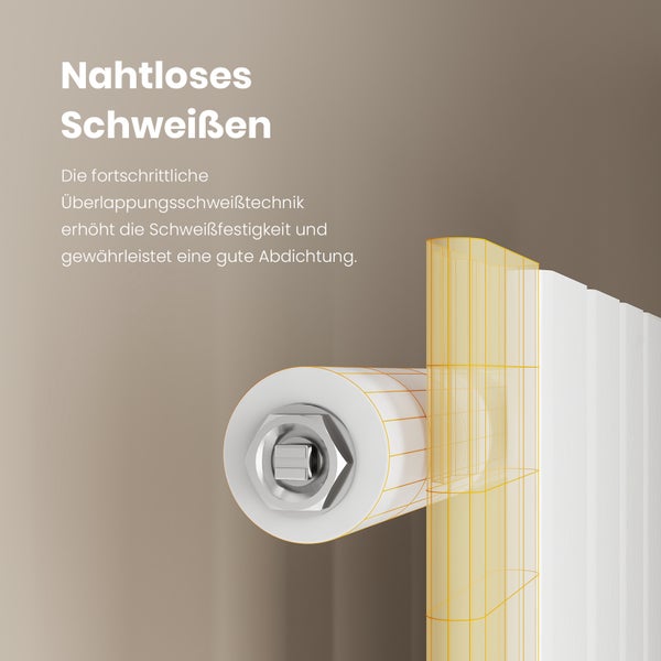 Detailansicht eines Heizkörpers mit nahtloser Schweißtechnik für erhöhte Schweißfestigkeit und gute Abdichtung