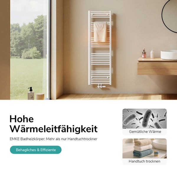 Badezimmer mit Handtuchwärmer und Handtuch