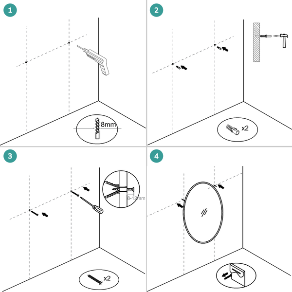Anleitung zur Spiegelmontage mit Bohrmaschine, Dübeln und Schrauben