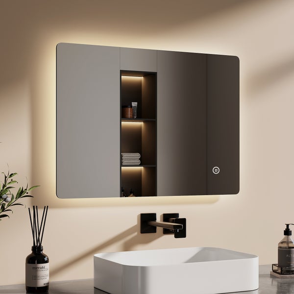 EMKE Badspiegel mit Beleuchtung 70x50 cm, LED-Spiegel mit Touchschalter, 3 Lichtfarben einstellbar, Beschlagfreie, Anti-Rost Spiegel, IP44, für Bad