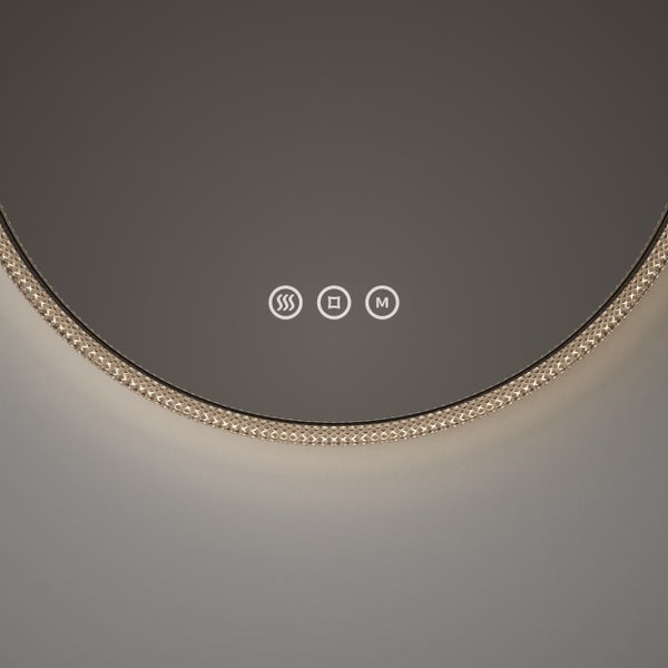 Detailansicht eines Spiegels mit Touchsensor zur Steuerung von Licht und Heizung