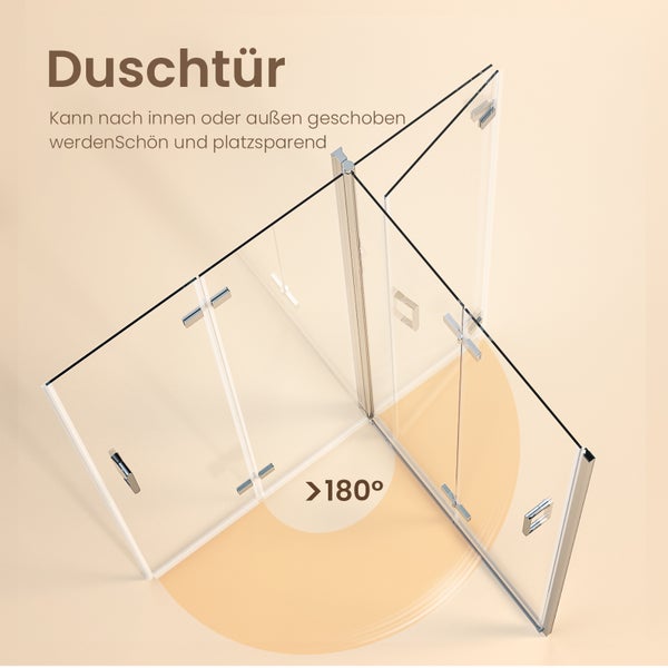 EMKE Duschkabine 75x195cm Falttür Eckeinstieg Duschabtrennung 180º faltbar Drehfalttür 6mm ESG Sicherheitsglas