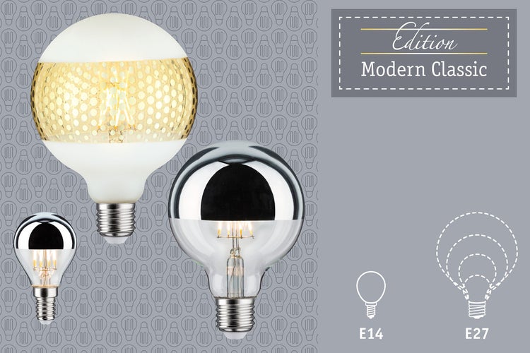 Modern Classic Edition Standard 230V LED Globe Kopfspiegel E27 G95 600lm 6,5W 2700K dimmbar Kopfspiegel Schwarzchrom