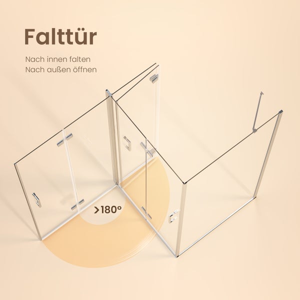 EMKE Duschkabine 100x90cm Duschabtrennung 6mm ESG klares Sicherheitsglas Falttür Duschtür mit Seitenwand Höhe: 195cm