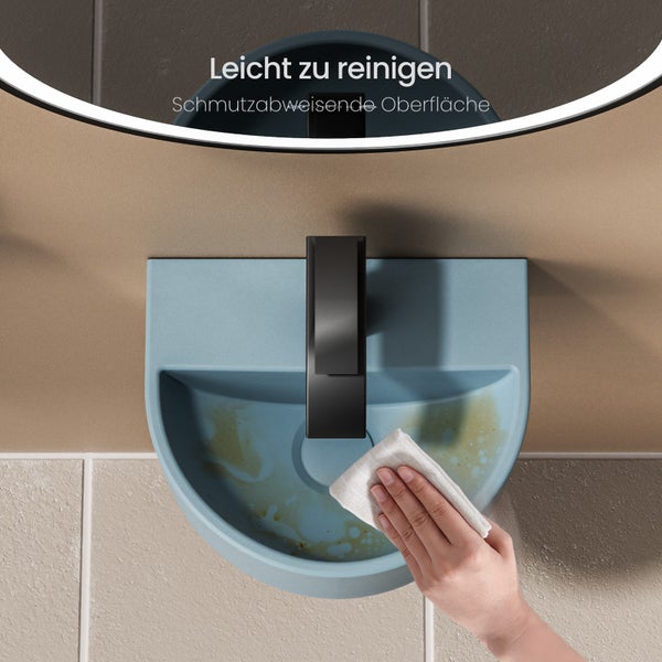 EMKE U-förmiges Handwaschbecken 303 x 255 mm, Keramik, Matt Hellgrau-Blau, Wandwaschbecken, mit Wasserhahnbohrung, für Badezimmer und Gäste-WC, Höhe: 12 cm