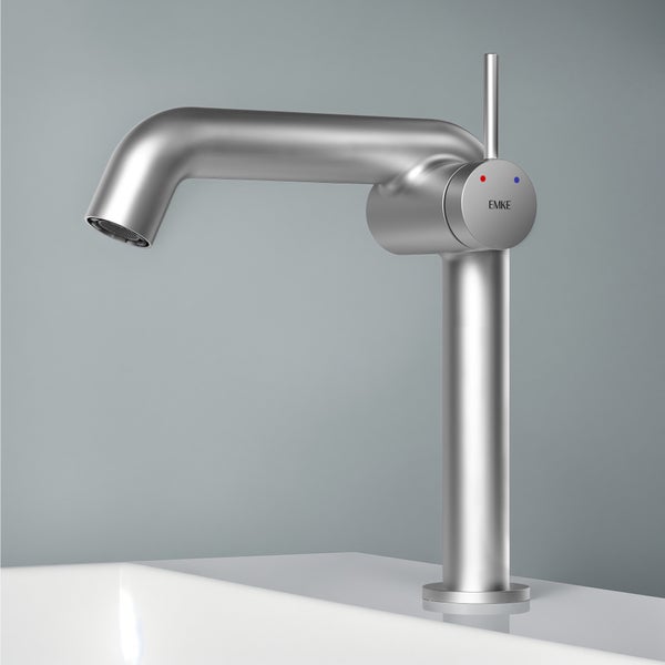 EMKE Einhebel-Waschtischarmatur, Badarmaturen, Waschbecken Armatur - Schweizer Design, Minimalistisches Design，G3/8, Wassersparend, Korrosionsschutz, Warm- & Kaltwasser, Bleifreies Messing, Pflegeleicht, Chrom