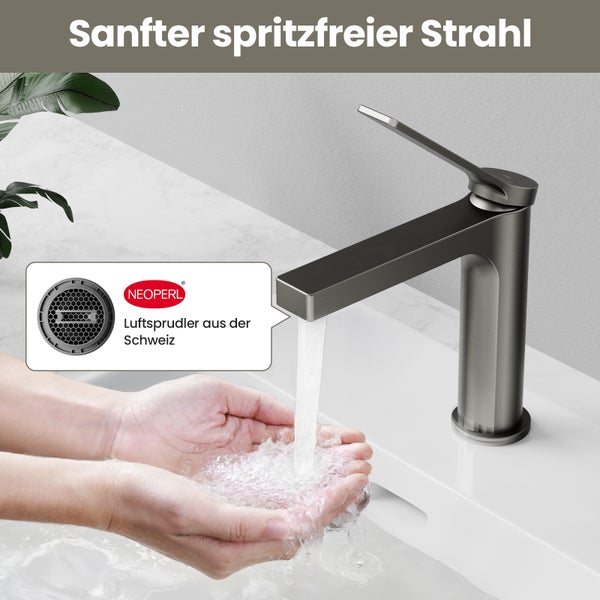 EMKE Einhebel-Waschtischarmatur, Badarmaturen, Schweizer Design, G3/8， Wassersparend, Bleifreies Messing, Korrosionsschutz, Pflegeleicht, Anthrazit