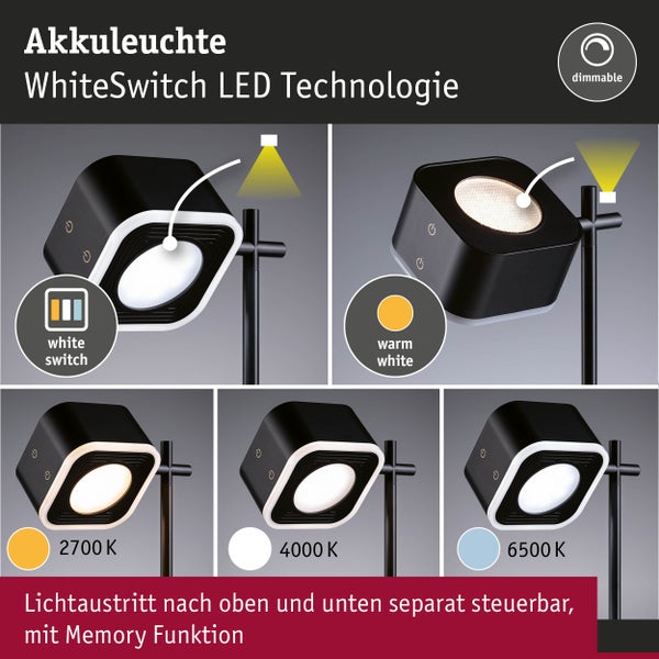 Mobile Tischleuchte Varia White Switch 250lm / 60lm 1,6W / 0,4W Schwarz
