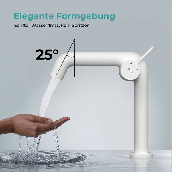 EMKE Einhebel-Waschtischarmatur, Badarmaturen, Waschbecken Armatur - Schweizer Design, Minimalistisches Design，G3/8, Wassersparend, Korrosionsschutz, Warm- & Kaltwasser, Bleifreies Messing, Pflegeleicht, Weiß Matt