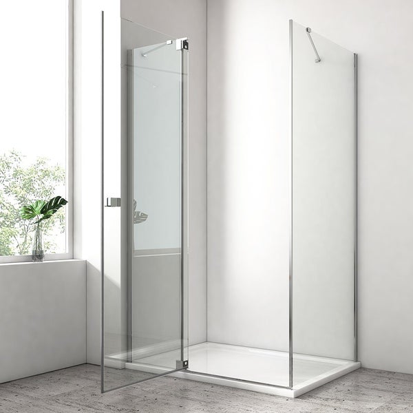 EMKE Eckdusche Eckeinstieg Pendeltür Duschkabine mit Flach-Scharnieren und Seitenwand, 80x90 cm, 8 mm ESG Sicherheitsglas, Höhe: 190 cm