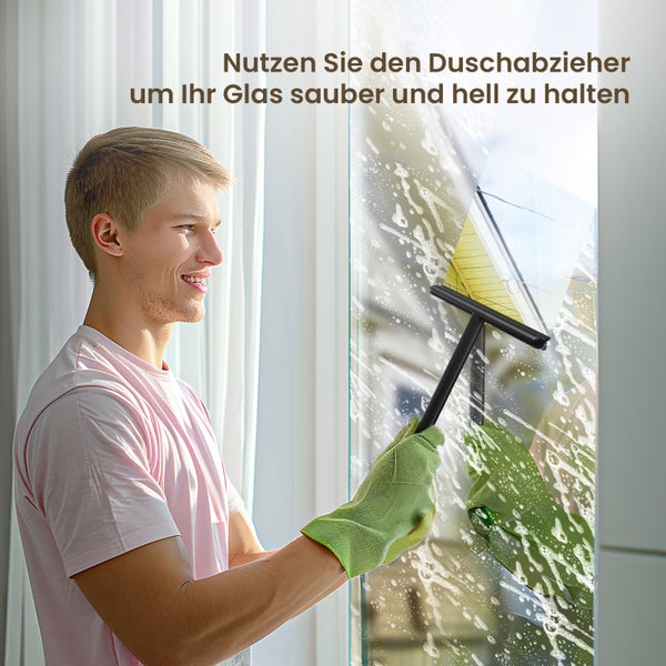 EMKE Duschabzieher mit Doppelhaken, 215 x 40 x 225 mm, T-Design, Schwarz, aus Edelstahl & Silikon