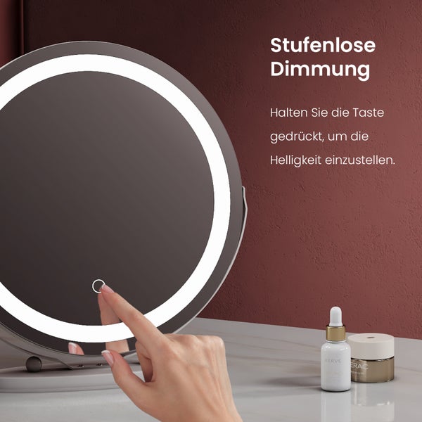 EMKE LED-Kosmetikspiegel Tischspiegel Ø48 cm, dimmbar, Touchschalter, 3 Lichtfarben, mit Memory-Funktion, 360° drehbar, IP20, Weiß, für Schlafzimmer