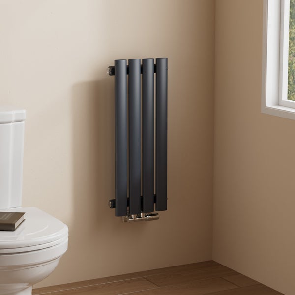 EMKE Badheizkörper 600×240 mm, Designheizkörper, Vertikal, Einzelrohr oval, 177W, Anthrazit, für Warmwasserbetrieb, für Bad, Zentralanschluss