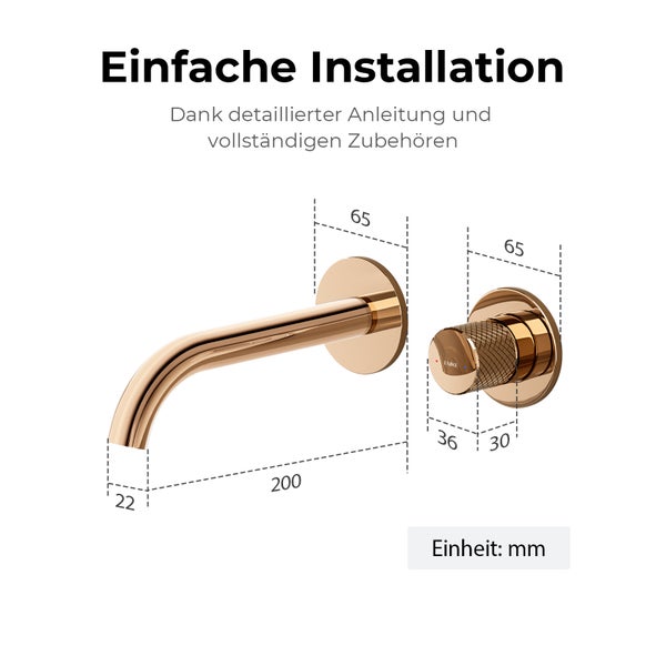 EMKE Bad-Waschtischarmatur Unterputz 281×140×65 mm, aus Kupfer, Einhebelmischer, Wandmontage, mit 170 mm Auslauf, Rose Gold, für Badezimmer Waschbecken geeignet
