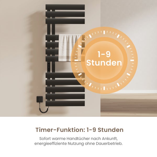EMKE WiFi Smart Elektrischer Handtuchwärmer 130 x 50 x 11 cm, 440W, Intelligente Temperaturregelung, 6 Betriebsmodi, Wandmontage, Matt Schwarz