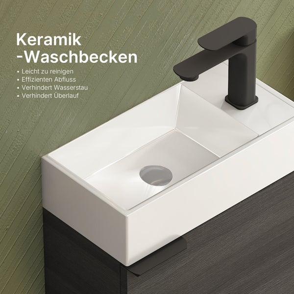 EMKE Waschtisch-Set 41,7 × 24 × 64,6 cm (B×T×H), mit Soft-Close-Funktion, Ablageboden, reversibel, Anthrazit, für Badezimmer