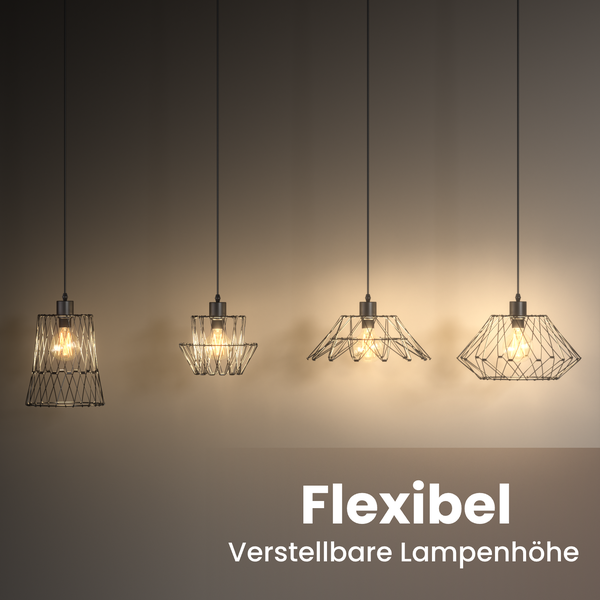 EMKE Retro Pendelleuchte E27, 37x37 cm, Hängelampe mit verformbarem Metallschirm, industrielle Deckenlampe aus Eisen mit 120 cm Kabel, für Esszimmer, Wohnzimmer, Schlafzimmer (ohne Leuchtmittel)