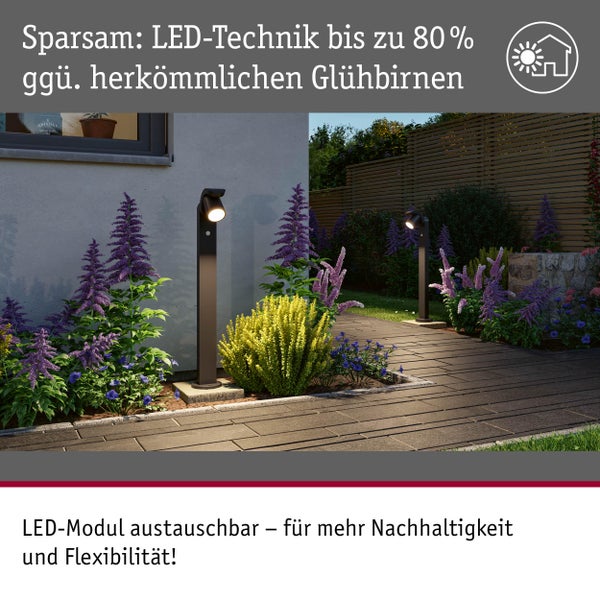 Gartenweg mit LED Außenleuchten zwischen Blumenbeeten