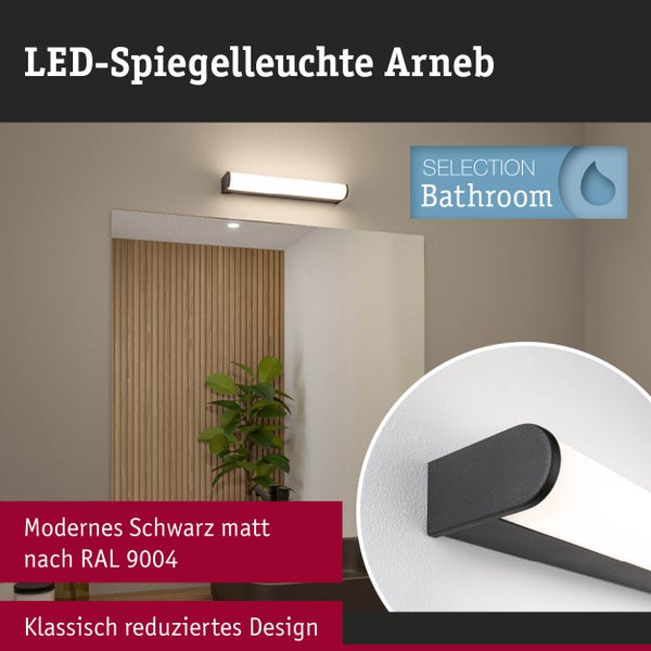 Selection Bathroom LED Wandleuchte Arneb IP44 3000K 700lm 230V 9W Schwarz