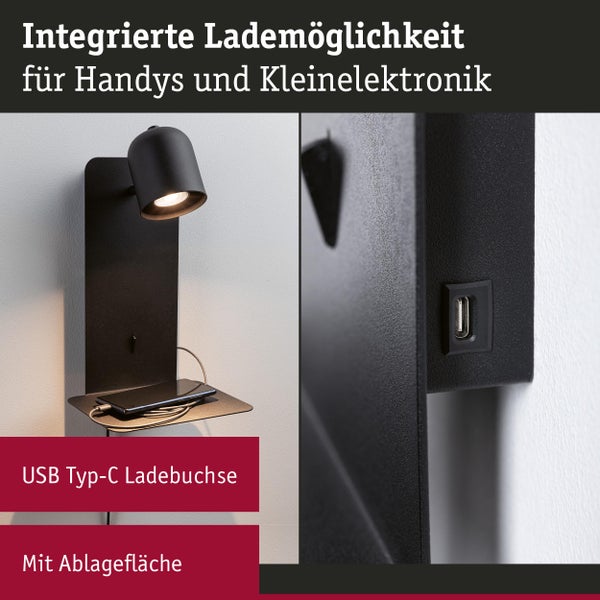 Wandleuchte mit USB Anschluss zum Aufladen von elektronischen Geräten