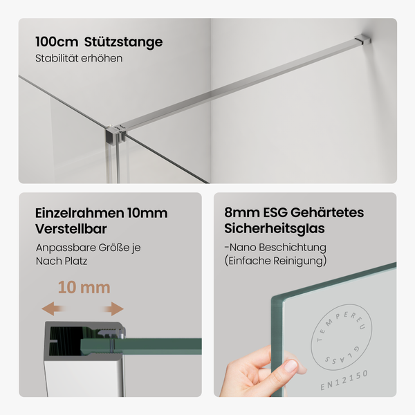 EMKE Walk-In Dusche 120x195 cm, Eckdusche mit Seitenwand, 8 mm ESG-Sicherheitsglas mit Nano-Beschichtung, Chromprofil, für das Badezimmer geeignet
