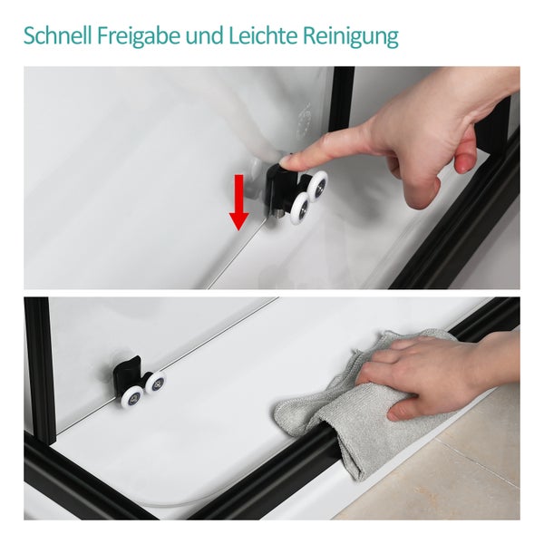 EMKE Duschkabine 90 x 90 cm Schiebetür mit  Rollen, 5 mm ESG-Sicherheitsglas, Mattschwarz, Schnellmontage, Höhe: 190 cm