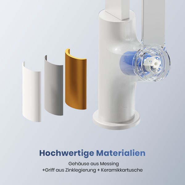 EMKE Küchenarmatur Spülbecken armatur 303x225x101mm Wasserhahn Küche, Einhebelmischer Weiß Matt Küchenarmaturen, Modern Messing Küchenarmatur
