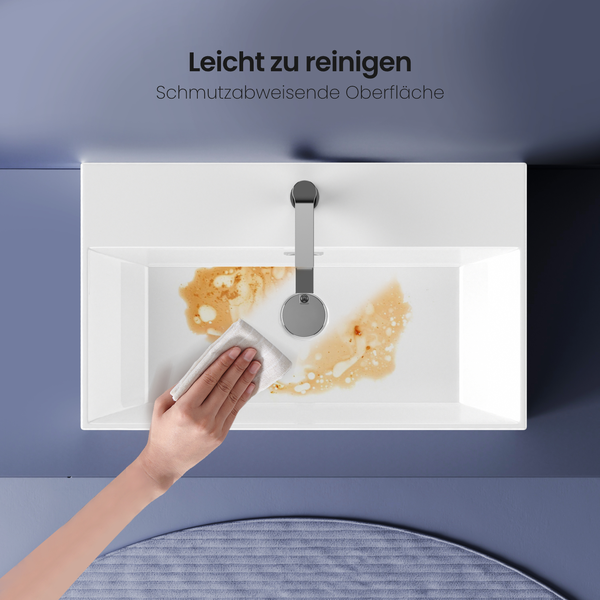 EMKE Aufsatzwaschbecken Keramik 515 x 360 mm, Glänzend Weiß, Mit Hahnloch – Eckiges Waschtisch für Aufsatz- & Wandmontage, für Badezimmer
