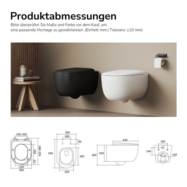 Abmessungen von einem Wand-Tiefspül-WC und einem Wand-WC