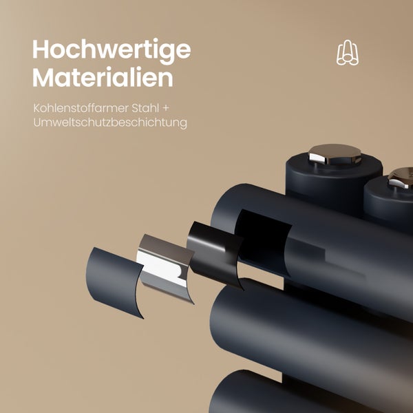 Detailansicht Heizkörpermaterialien: Kohlenstoffarmer Stahl und Umweltschutzbeschichtung