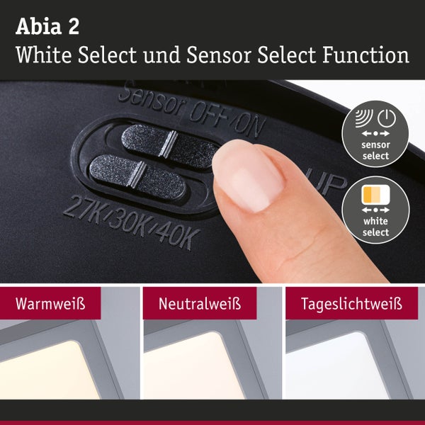 Abia 2 Deckenleuchte mit White Select und Sensor Select Funktion, zur Auswahl von warmweißem, neutralweißem und tageslichtweißem Licht