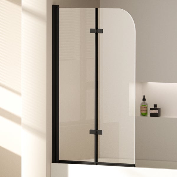 EMKE Badewannenaufsatz 2-teilig 100 x 140 cm Schwarz – Faltbare Duschwand aus 6 mm ESG-Sicherheitsglas mit NANO-Beschichtung, beidseitig montierbar