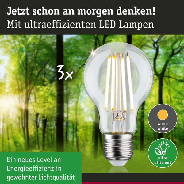 Eco-Line Filament 230V LED Birne E27 3er-Set 3x840lm 3x4W 3000K Klar