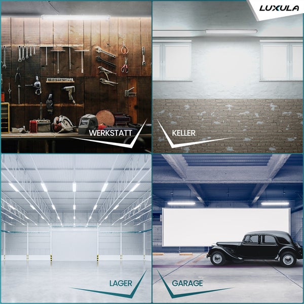 LUXULA LED Wannenleuchte 120cm IP65 Feuchtraumleuchte 36W 3600lm Neutralweiß Flimmerfrei Für Garage & Werkstatt