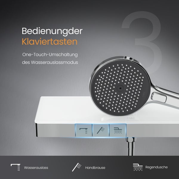 EMKE Duschsystem Thermostat Duschset mit 40cm Thermostatische Platt, Höhe 83 cm, 3 Strahlart(en), Brausestange, Handbrause, Regendusche, Wasserauslass