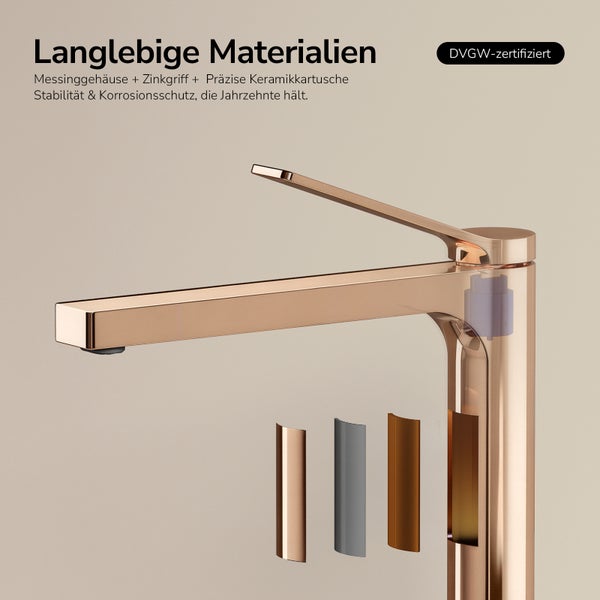 Wasserhahn mit Messinggehäuse, Zinkgriff und DVGW Zertifizierung