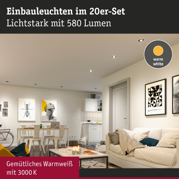 LED Einbauleuchte 20er-Set schwenkbar rund 82mm 70° 20x4,8W 20x450lm 230V 3000K Weiß