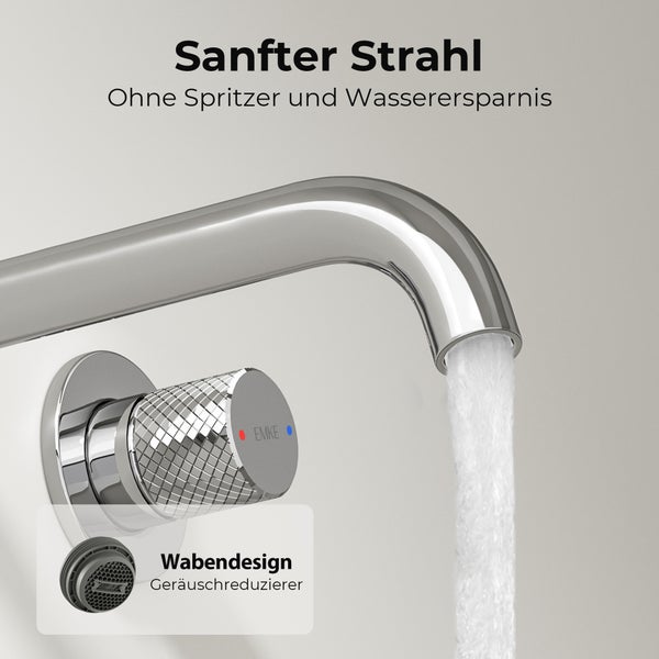 EMKE Unterputz Wandarmatur, 360° schwenkbar, 2-Loch Badarmatur aus Messing, Wandmontage für Waschbecken,288x210x70,Chrom